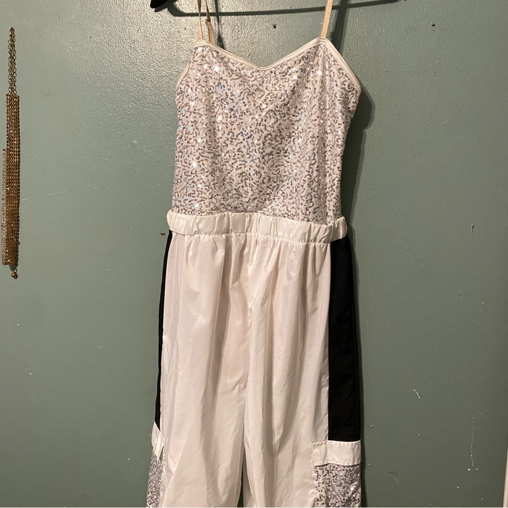 White and Black Sequin Jumpsuit